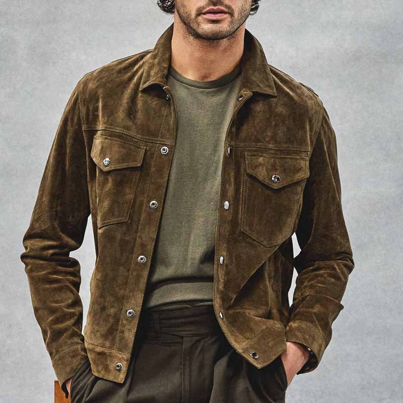 Herren Lederjacke Wildleder Elegant mit Brusttaschen