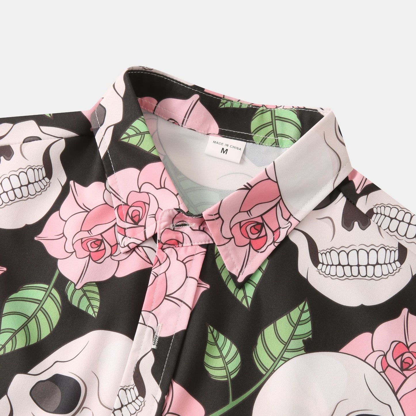 Herren Kurzarmhemd Totenkopf Blumen Muster Trendy