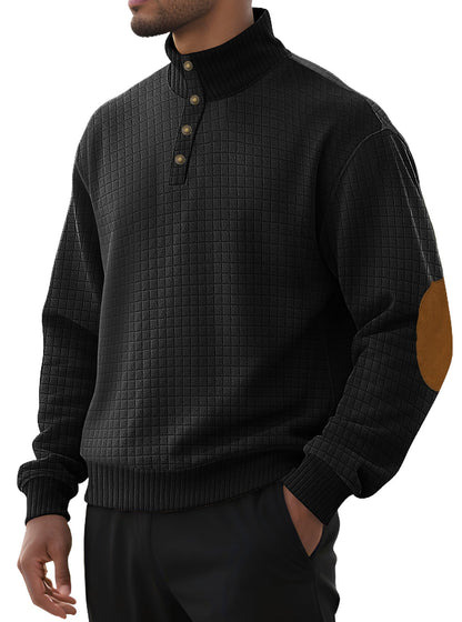 Herren Pullover Stehkragen Modern Leder Optik