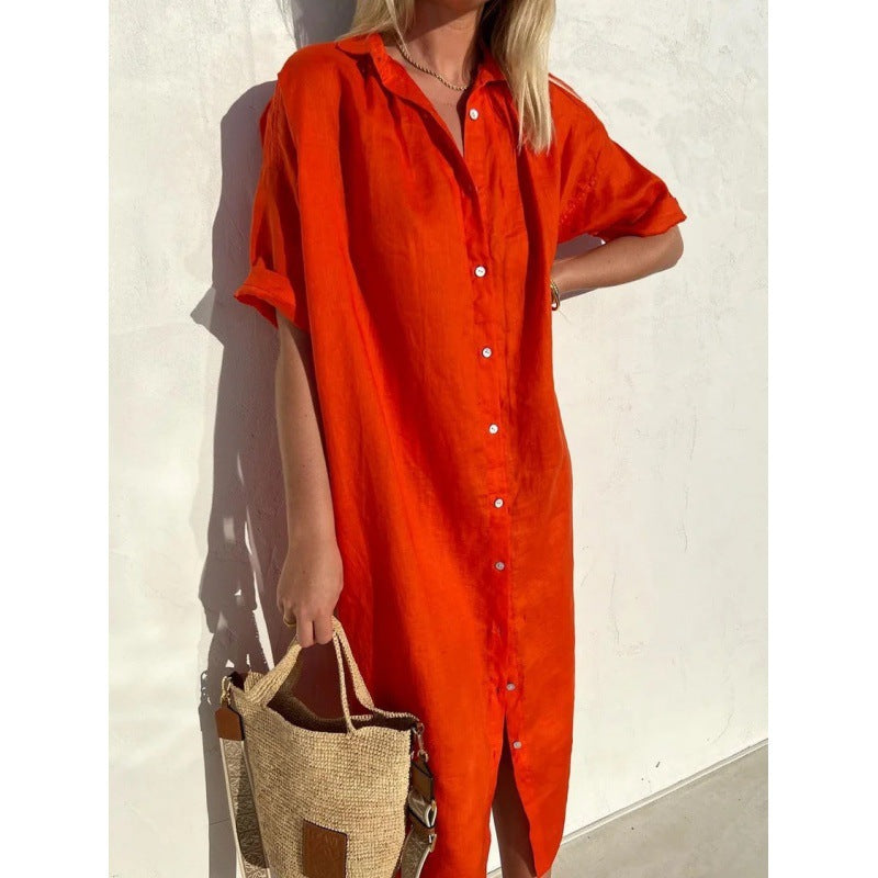 Langes BerlinGlamour Kleid aus Baumwolle und Leinen mit Taschen