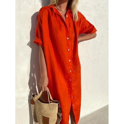 Langes BerlinGlamour Kleid aus Baumwolle und Leinen mit Taschen