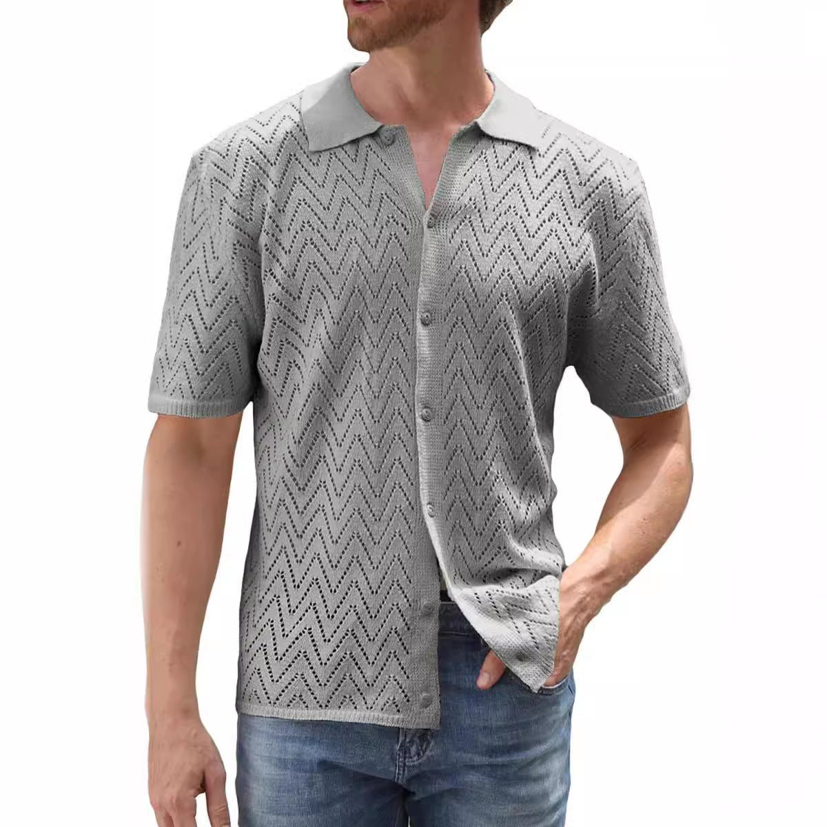 Herren Strickshirt Kurzarm Modern Sportlich