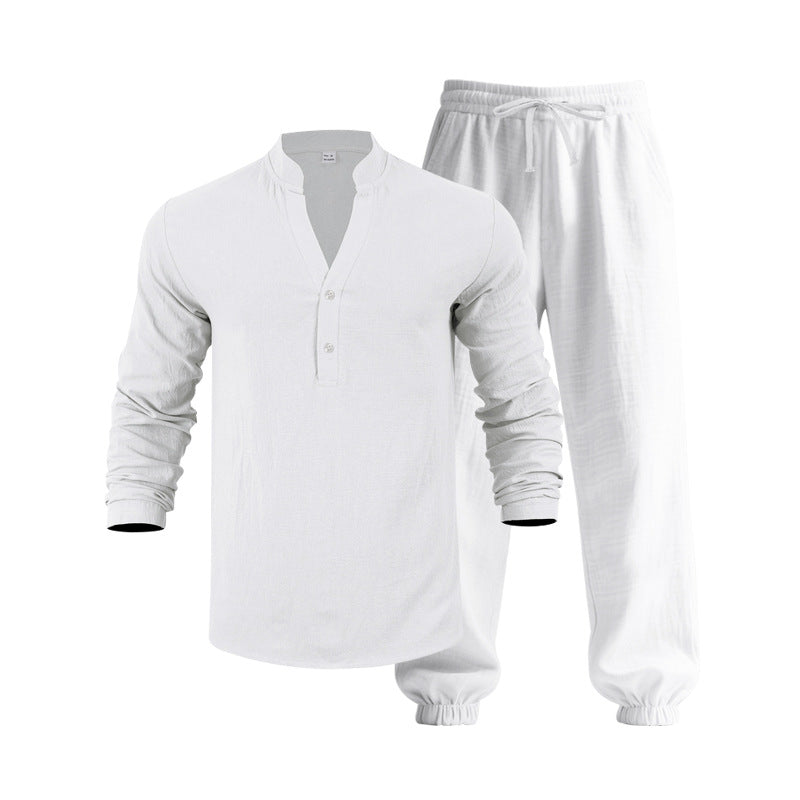 Herren Oberteil Langarm mit Knöpfen und Jogginghose Bequem