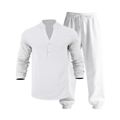 Herren Oberteil Langarm mit Knöpfen und Jogginghose Bequem