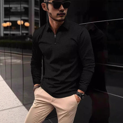 Herren Langarmshirt Modern Stehkragen Reißverschluss Style