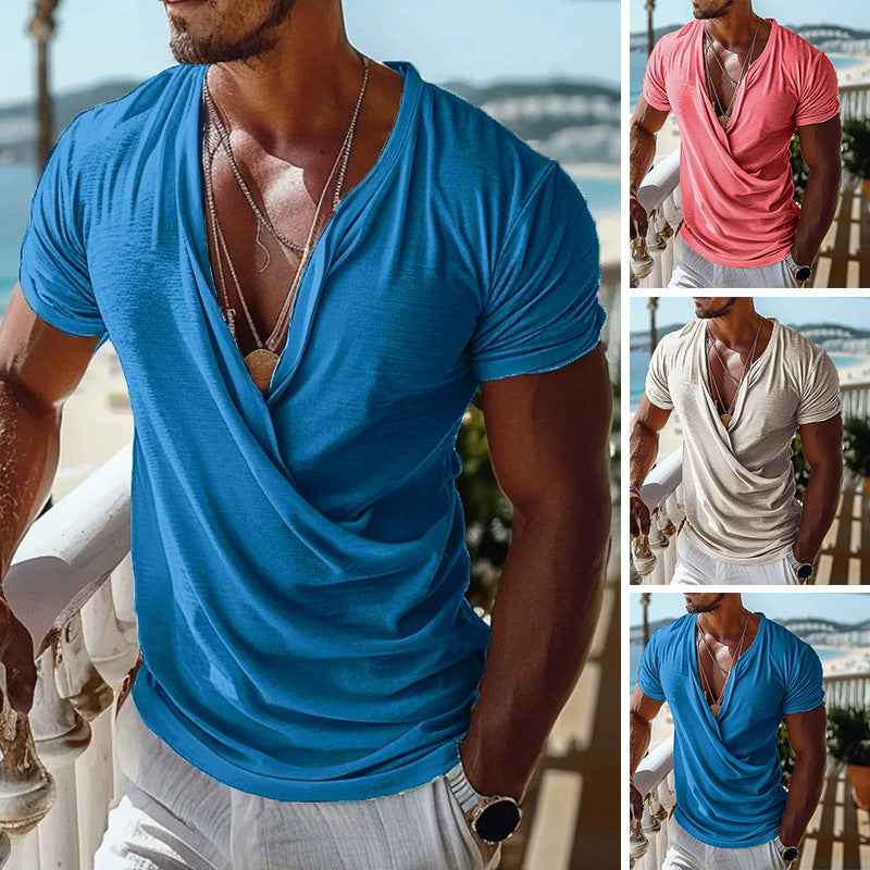 Herren T-Shirt V-Ausschnitt Lässig Modern Drapiert - BerlinGlamour