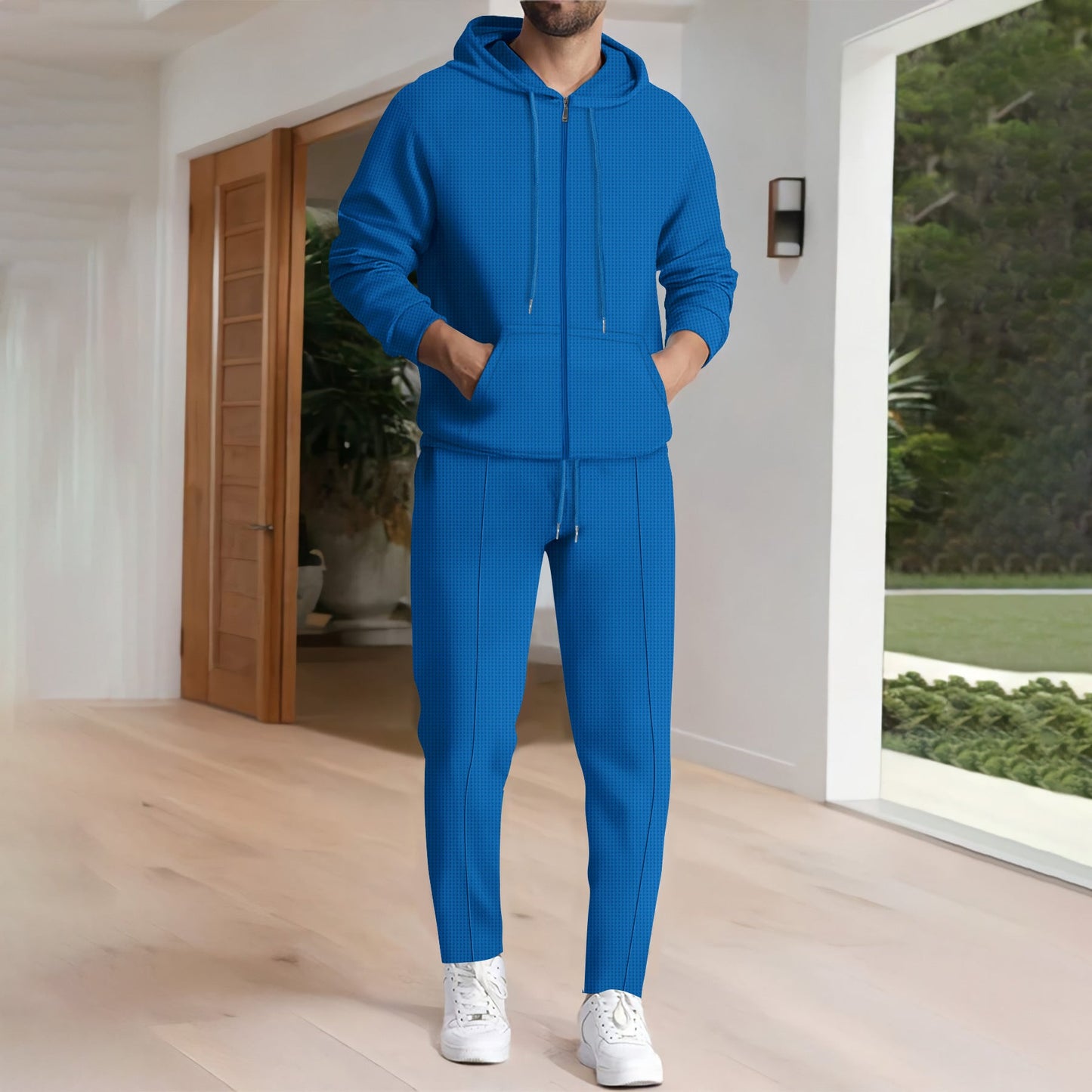 Herren Hoodie-Set Sportlich Funktionell mit Reißverschluss und Taschen