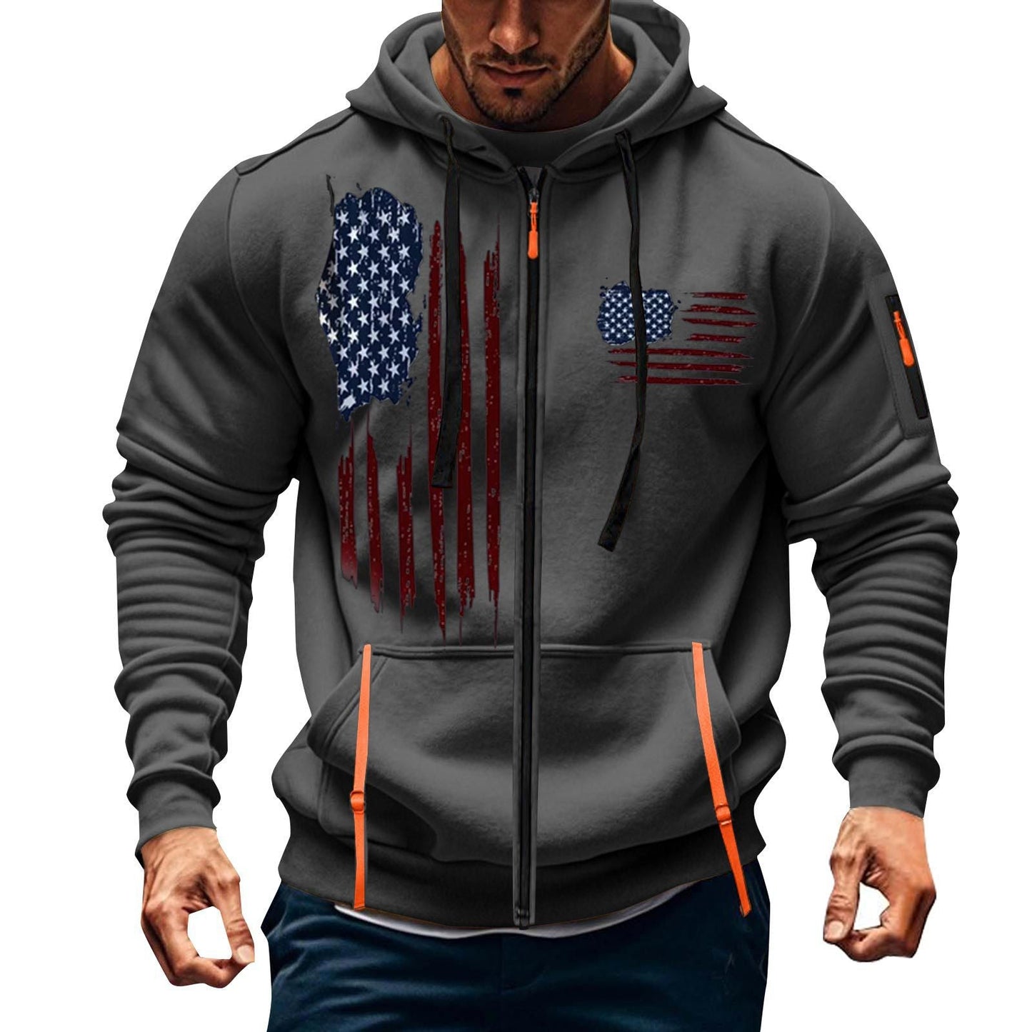 Herren Kapuzenpulli Sportlich mit Taschen Grau