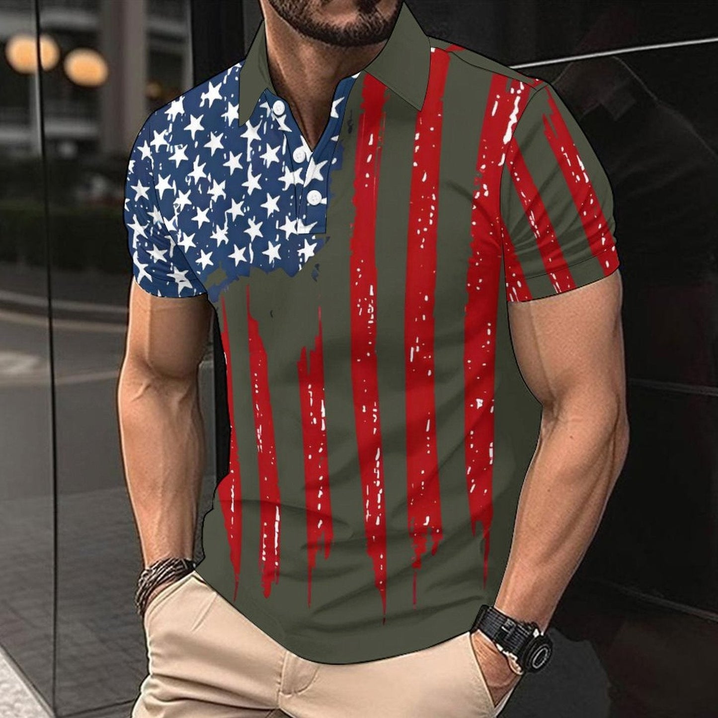Herren Polohemd Kurzarm Flaggen Motiv Berlin Style