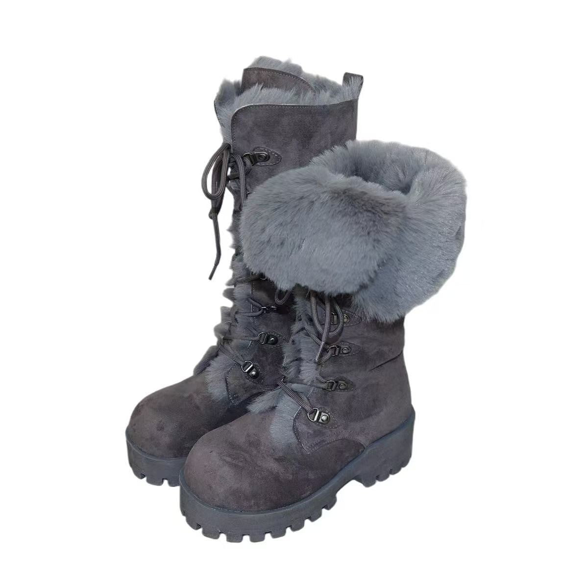 Damen Winterstiefel Warm Fellkragen Rutschfest Schnee