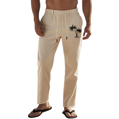 Herren Strandhose Leicht Elastisch Palmendruck Sommerhose