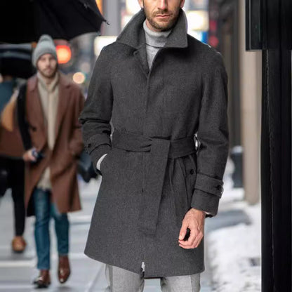 Herren Trenchcoat Modern mit Gürtel und großen Taschen