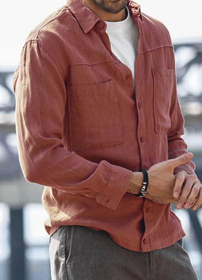 Herren Leichtes Sommerhemd mit Taschen Baumwolle Bequem