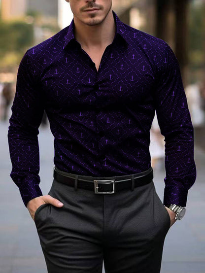 Herren Langarmhemd Maritim Anker Motiv Modern