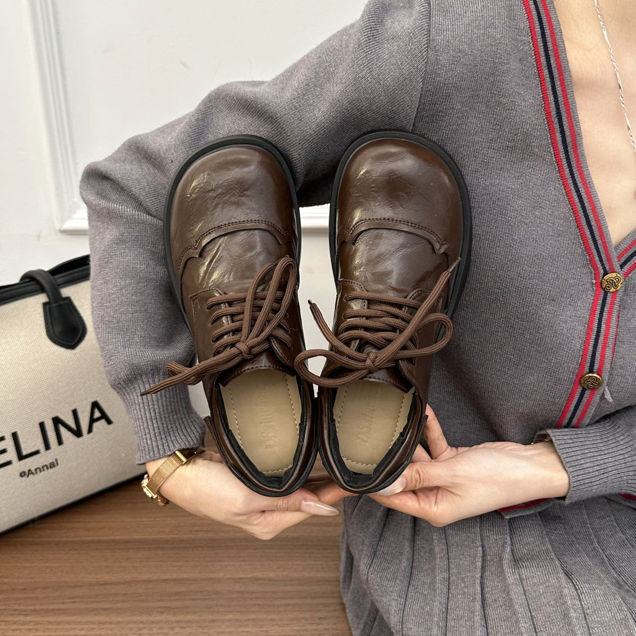Damen Schnürschuhe Hochwertig Leder Elegant Robust