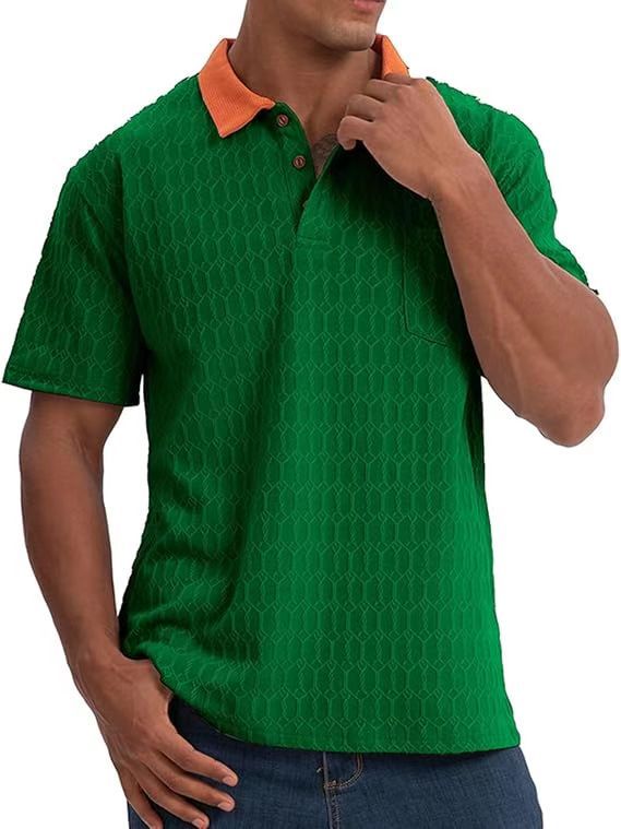 Herren Poloshirt Strukturiert Kontrastkragen Modern
