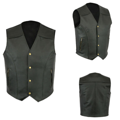 Lederweste Herren Biker Stil Reißverschluss Taschen Schwarz