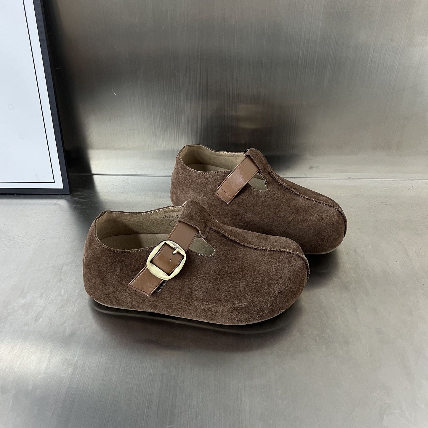 Damen Clogs Veloursleder Bequem Verstellbar