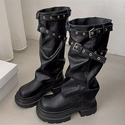 Damen Plateau-Stiefel Schnallenverschluss Elegantes Design