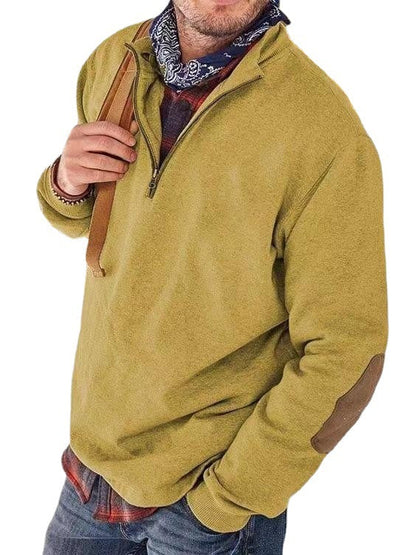 Herren Fleecepullover Mit Reißverschluss Leder Akzente Modern