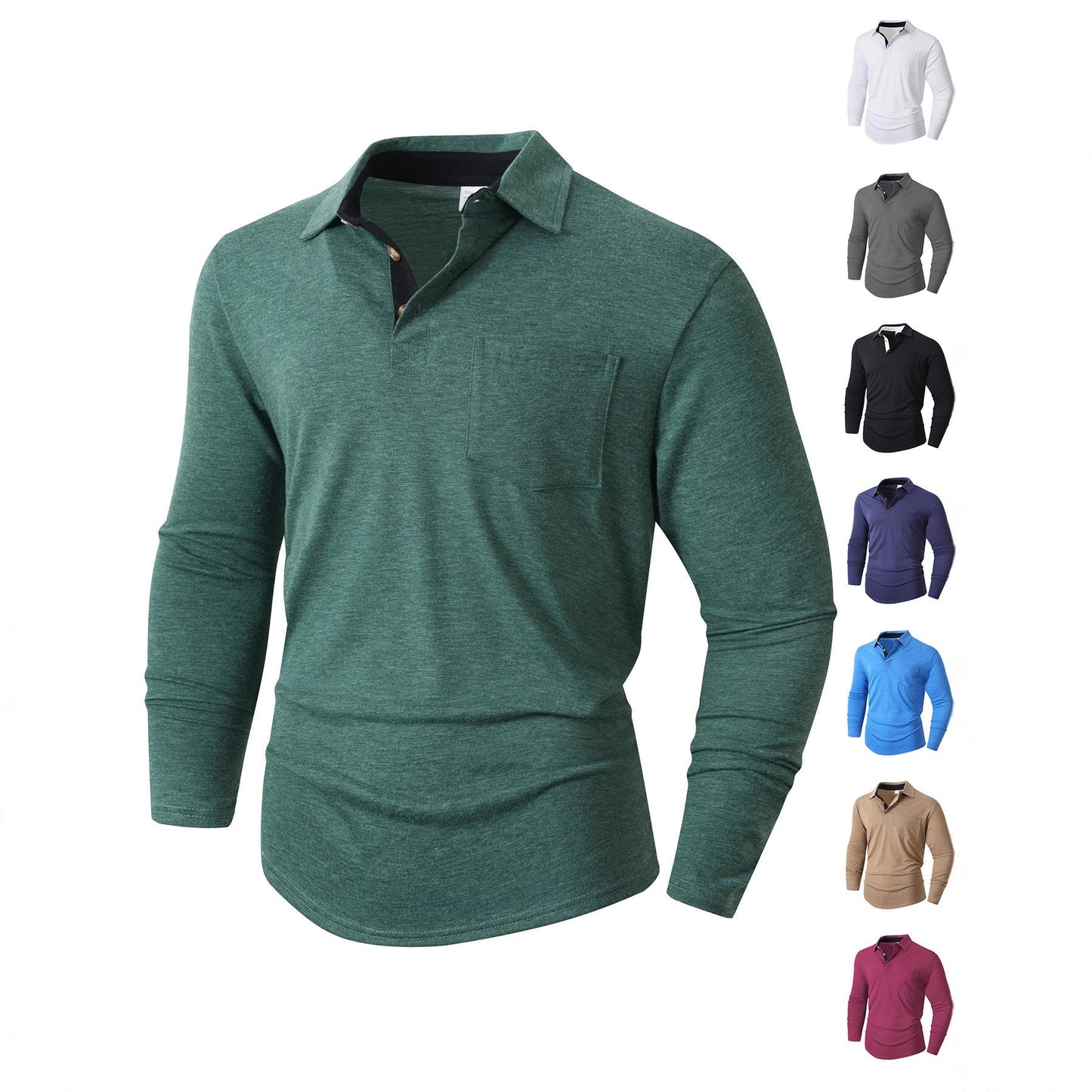 Herren Langarm Polo mit Kragen Design und Brusttasche Modern - BerlinGlamour