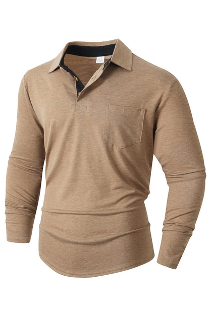 Herren Langarm Polo mit Kragen Design und Brusttasche Modern