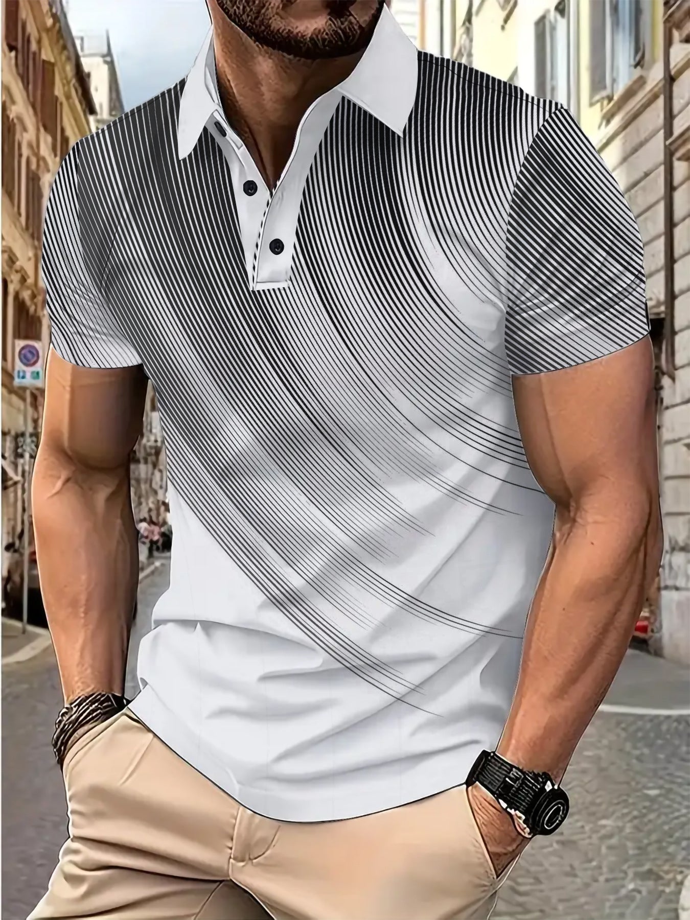 Herren Poloshirt Streifenmuster atmungsaktiv Modern