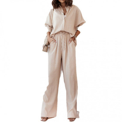Damen Leinen Set Bluse und Hose Bequem