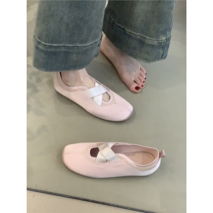 Damen Ballerinas Kreuzriemen Design Bequem Schick