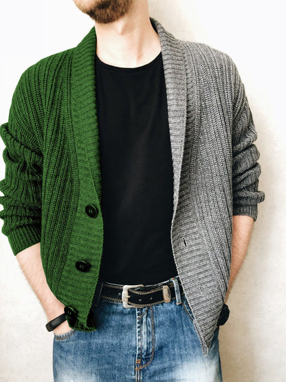 Herren Strickjacke Modern Knopfdesign Kontrast