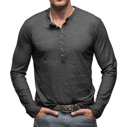 Herren Langarm-Shirt Modern mit Knöpfen Schwarz