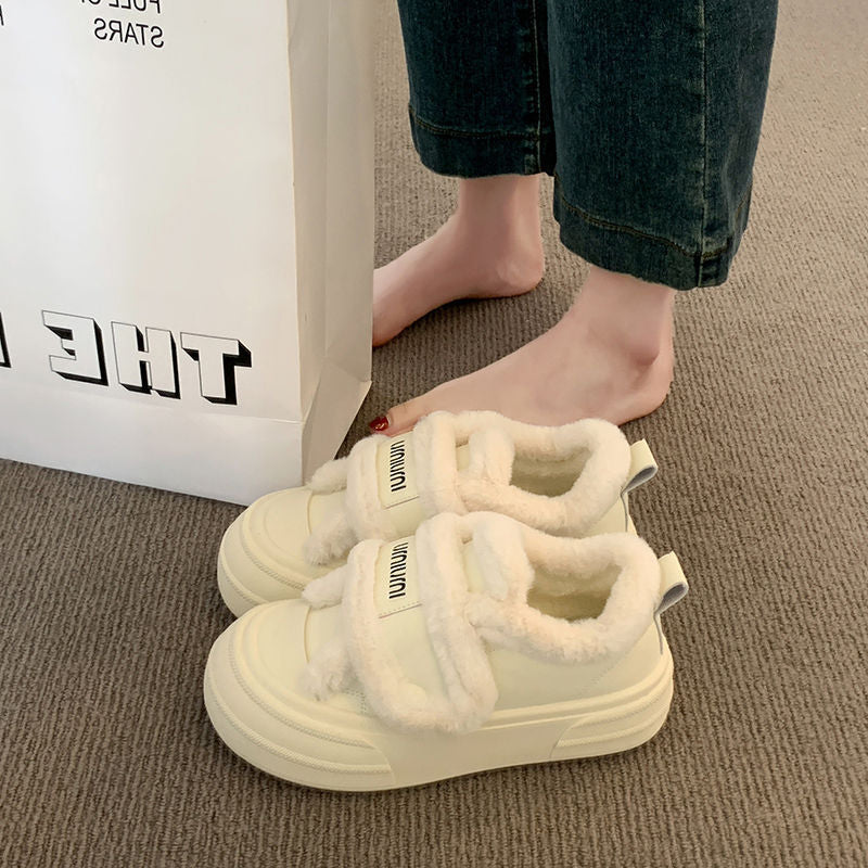 Damen Sneaker Flauschig Modisch Klettverschluss Weich