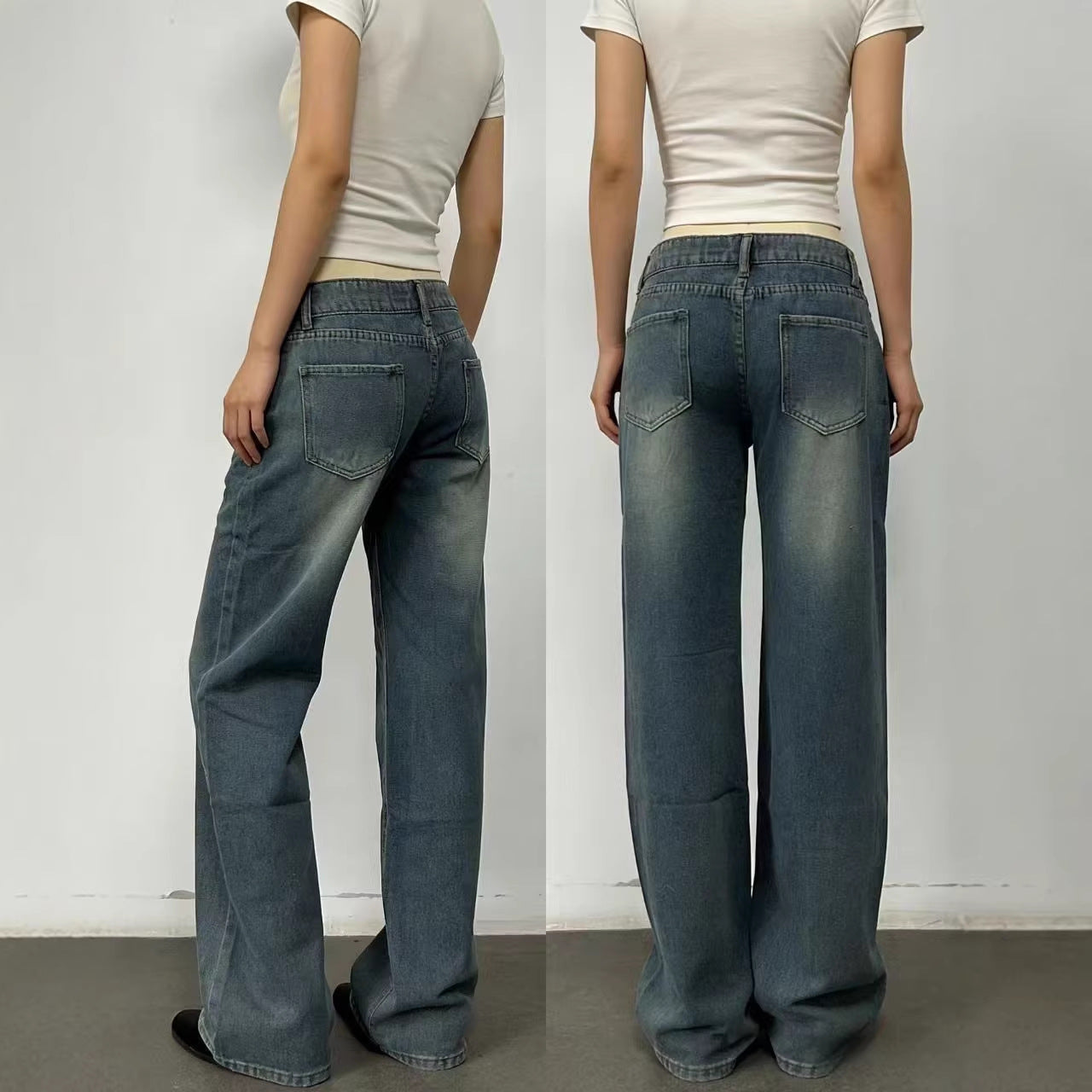 Damen Jeans Weit Bequem Entspannt