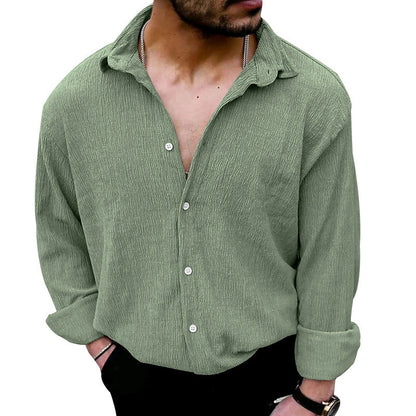 Herren Langarmhemd Modern Strukturiert Knopfdetails