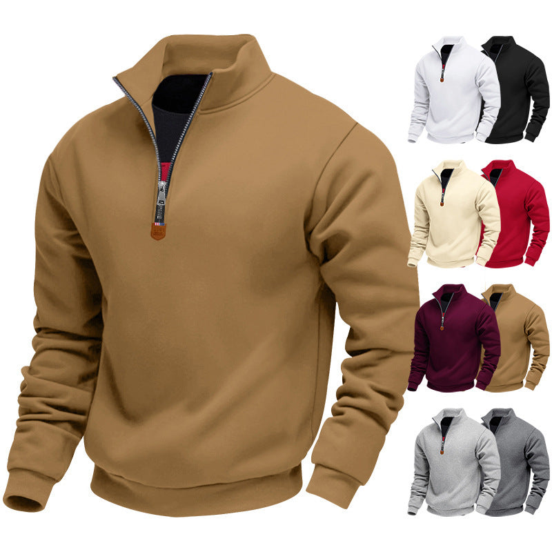 Herren Fleece Pullover Langarm Reißverschluss Kragen Warm - BerlinGlamour