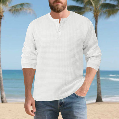 Herren Langarmshirt Komfort Waffelmaterial Knopfleiste Modern