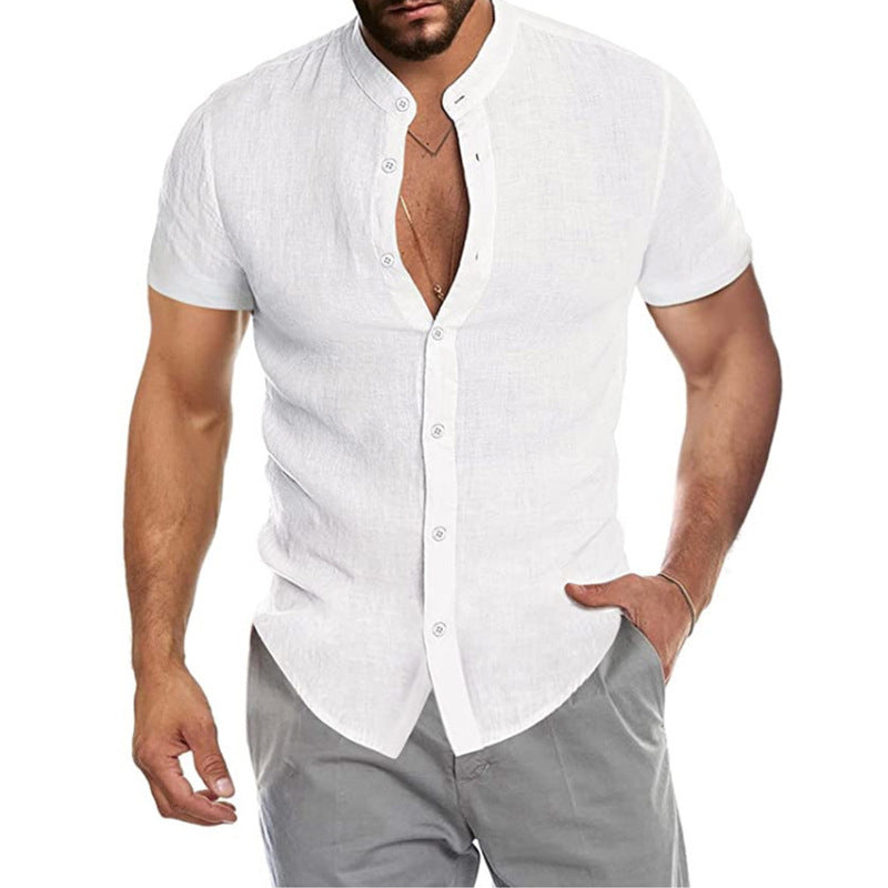 Herren Hemd Kurzarm Modern Stehkragen Elegante Knöpfe - BerlinGlamour