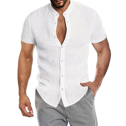 Herren Hemd Kurzarm Modern Stehkragen Elegante Knöpfe - BerlinGlamour