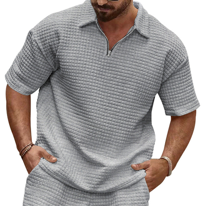 Herren T-Shirt Kurzarm Strukturiert Moderner Kragen