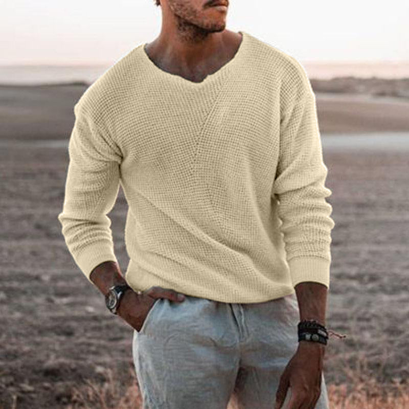 Herren Strickpullover V-Ausschnitt Struktur Optik Modern