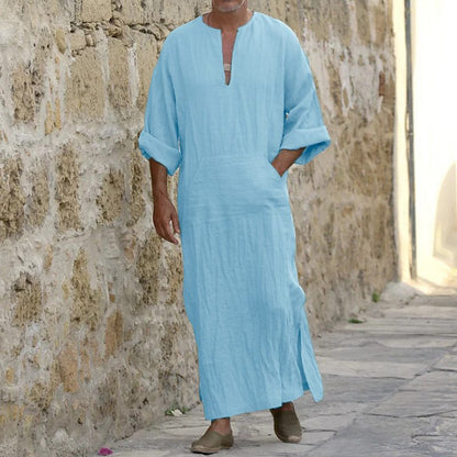 Herren Leinenkleid Lang Ärmelig Sommer