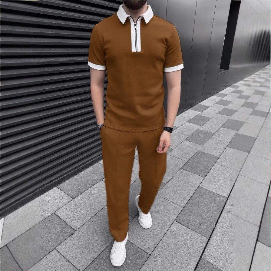 Herren Poloshirt Modern mit Reißverschluss Kontrast