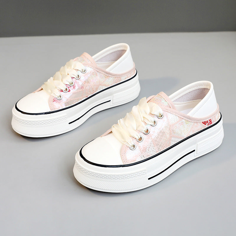 Damen Plateausneaker Glitzer Pailletten Schnürsenkel Modisch