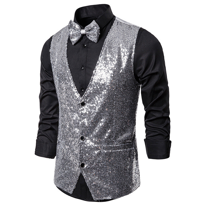 Herren Glitzerweste Festlich Mit Fliege Glamour