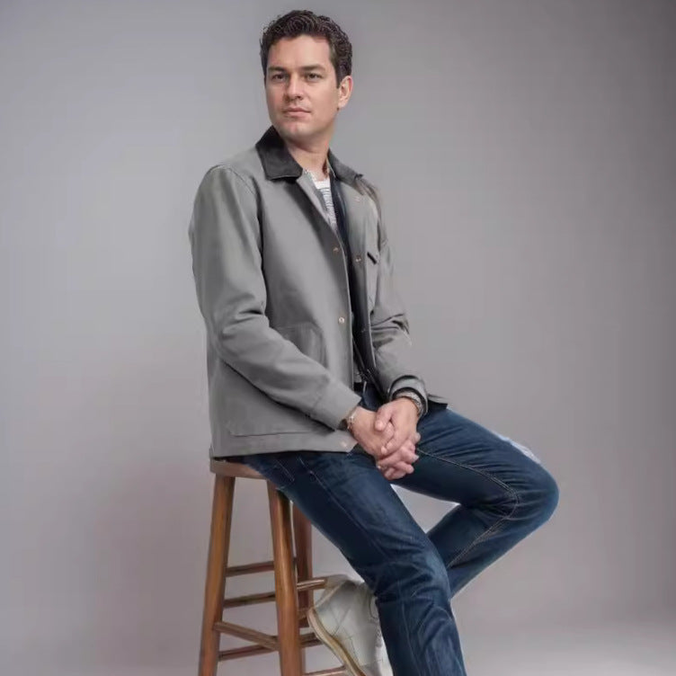 Herren Lederjacke Suede Modern mit Taschen