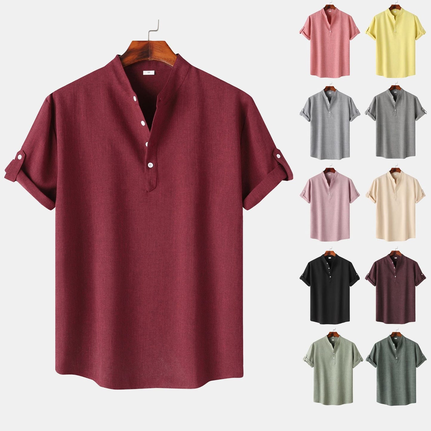 Herren Hemd Kurzarm Henley Ausschnitt Modern Lässig - BerlinGlamour