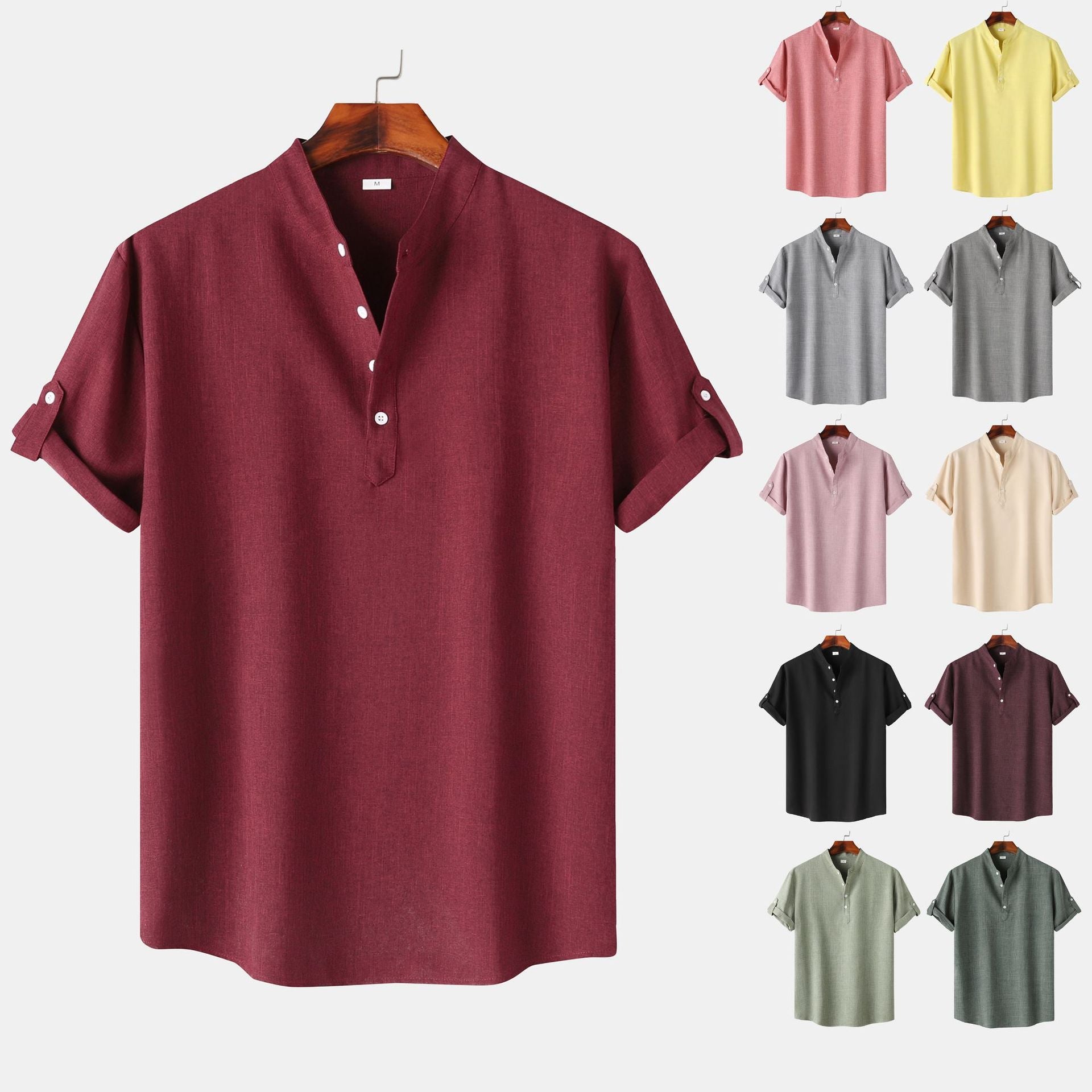 Herren Hemd Kurzarm Henley Ausschnitt Modern Lässig - BerlinGlamour
