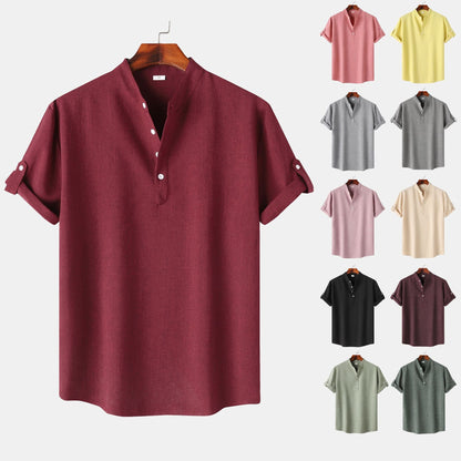 Herren Hemd Kurzarm Henley Ausschnitt Modern Lässig - BerlinGlamour