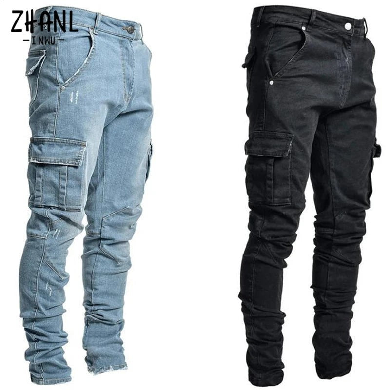 Herren Jeans Slim Fit Cargo Hose Multifunktional - BerlinGlamour