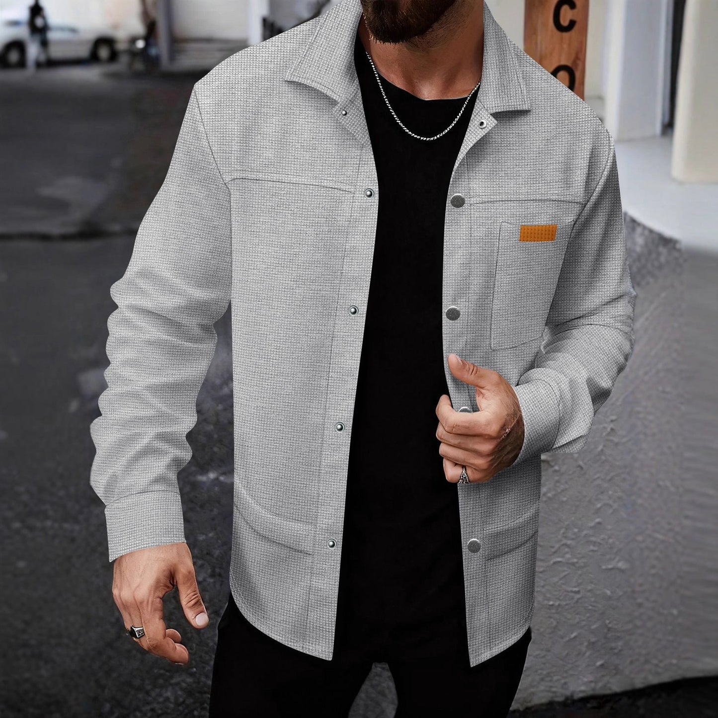 Herren Freizeitjacke Modern Strukturiert Schwarze Stadtjacke